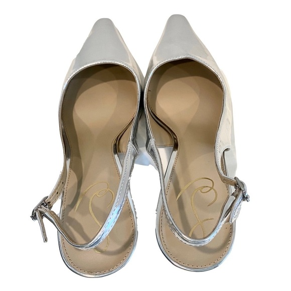 NWT Sam Edelman Bianka Slingback Silver Metallic Kitten Heel Pump Size 9 - Picture 9 of 14